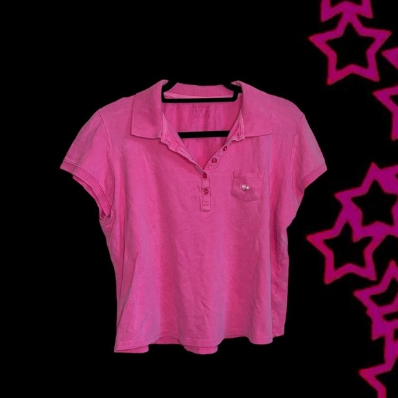 Y2K pink polo shirt with a small pocket with little flower detail - Picture 1 of 5